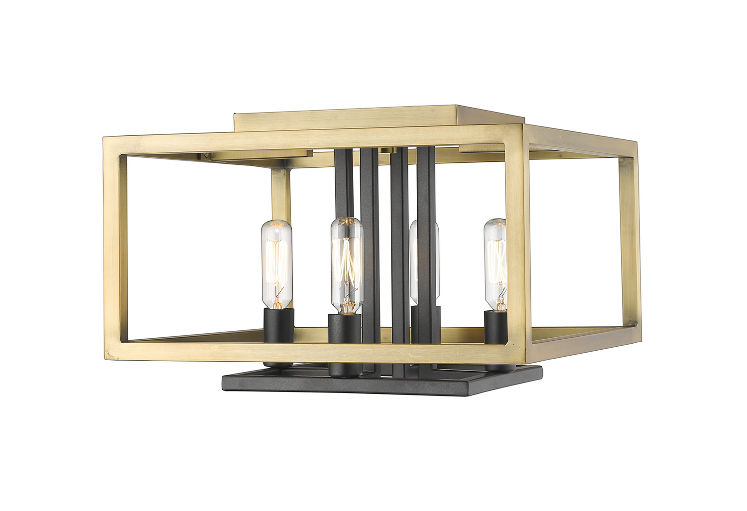 Four Light Flush Mount by Z-Lite - Quadra Collection, Olde Brass + Bronze Finish - 456F-OBR-BRZ