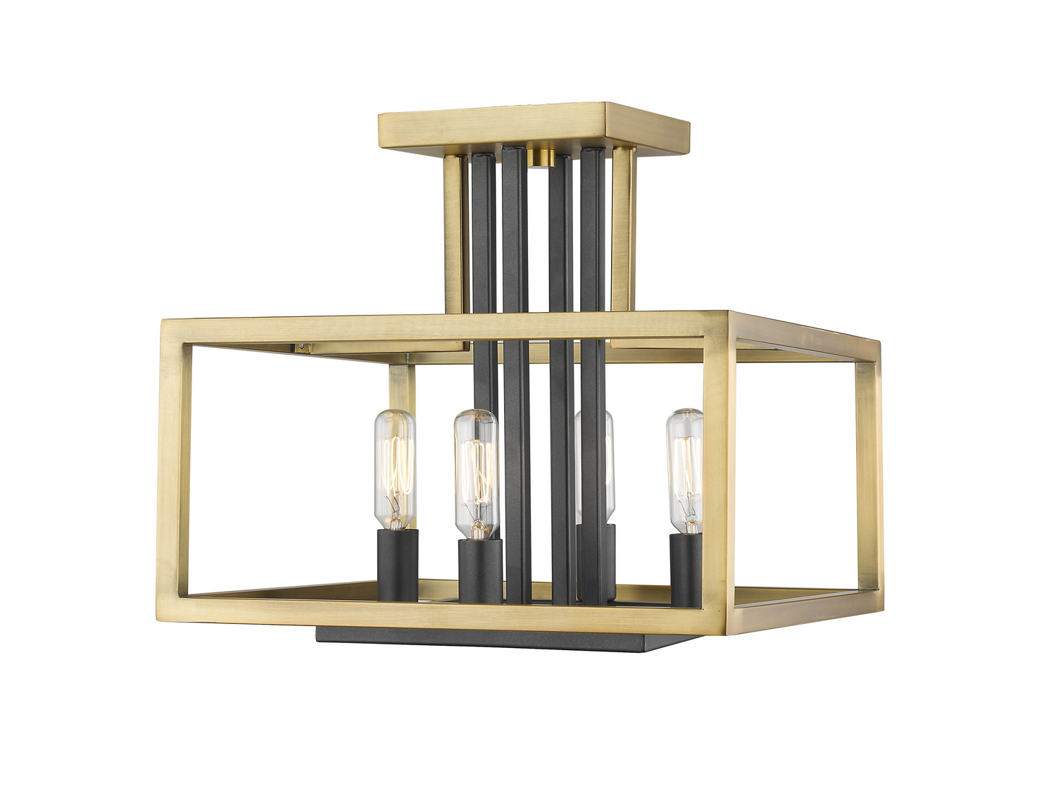 Four Light Semi Flush Mount by Z-Lite - Quadra Collection, Olde Brass + Bronze Finish - 456SF-OBR-BRZ