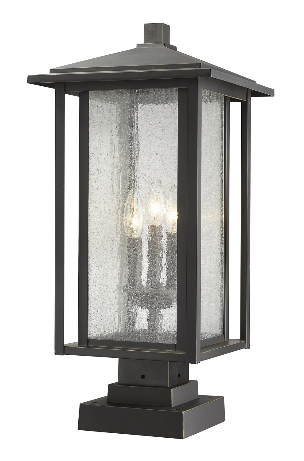 Three Light Outdoor Pier Mounted Fixture by Z-Lite - Aspen Collection, Oil Rubbed Bronze Finish - 554PHXLS-SQPM-ORB