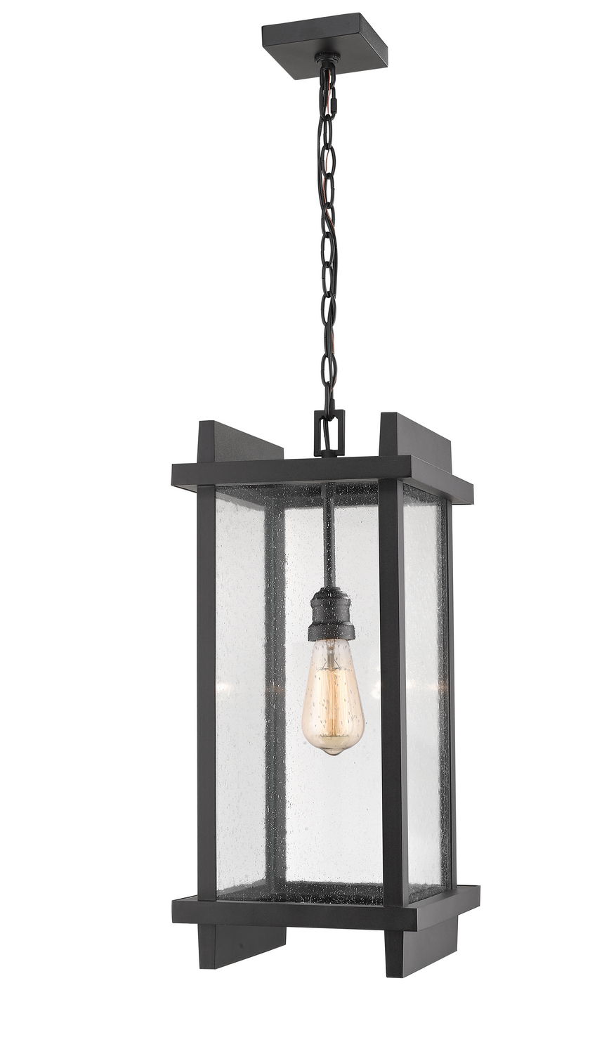 One Light Outdoor Chain Mount Ceiling Fixture by Z-Lite - Fallow Collection, Black Finish - 565CHB-BK