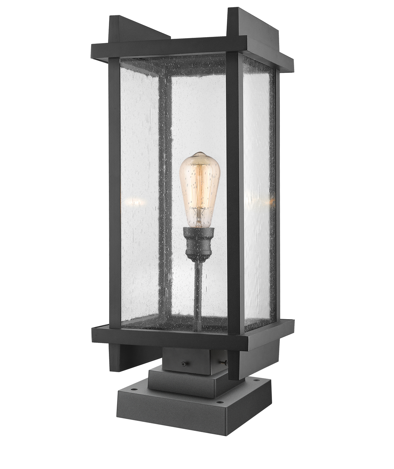 One Light Outdoor Pier Mounted Fixture by Z-Lite - Fallow Collection, Black Finish - 565PHBS-SQPM-BK