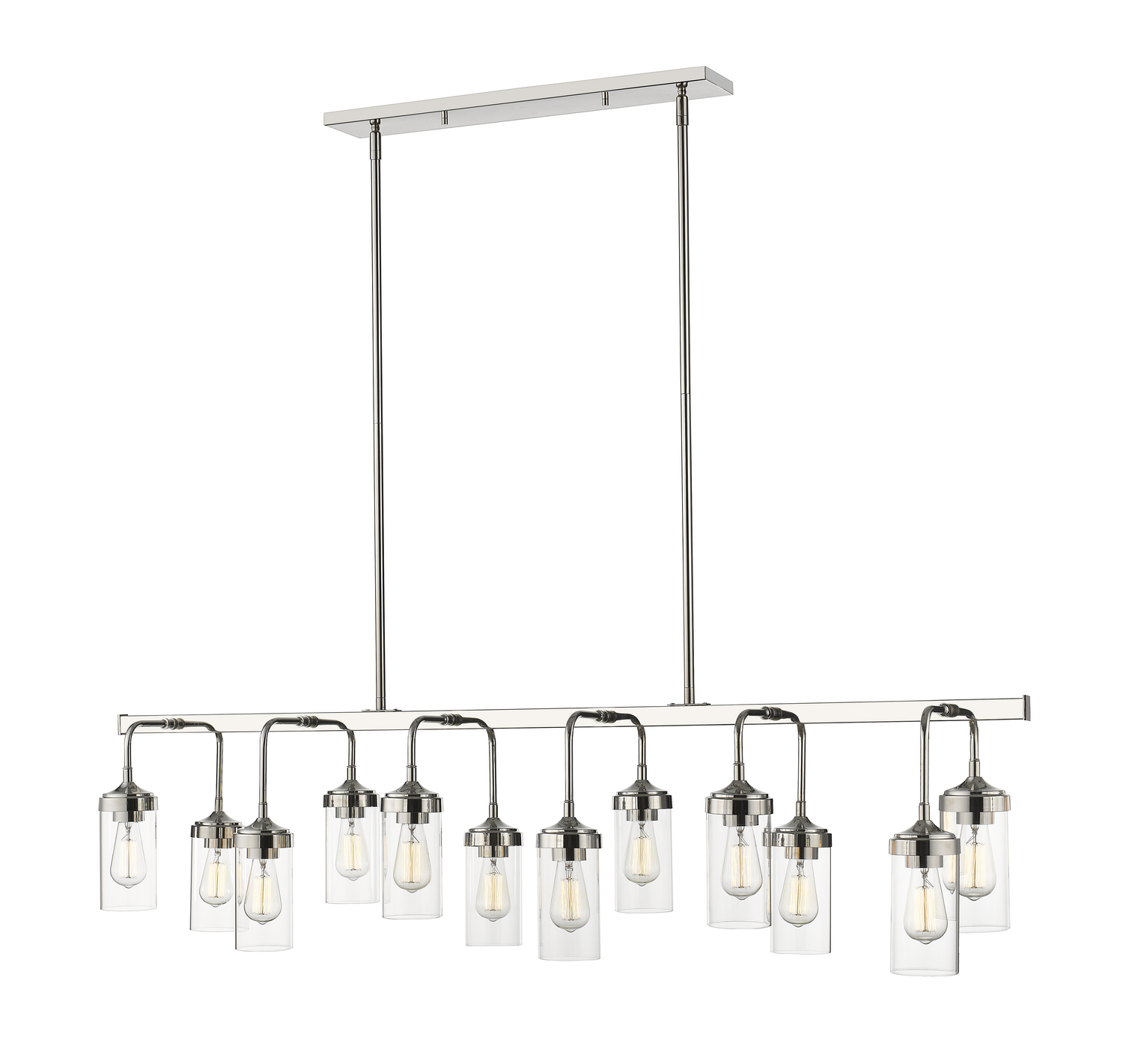 12 Light Linear Chandelier by Z-Lite - Calliope Collection, Polished Nickel Finish - 617-12L-PN