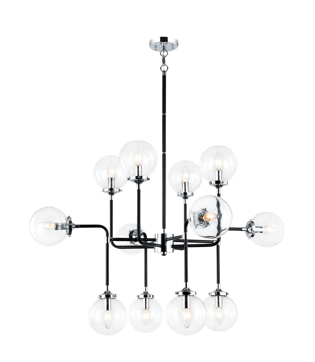 Matteo Lighting C58212CHCL Particles 12 Light 38 inch Black and Chrome Pendant Ceiling Light in Chrome and Clear