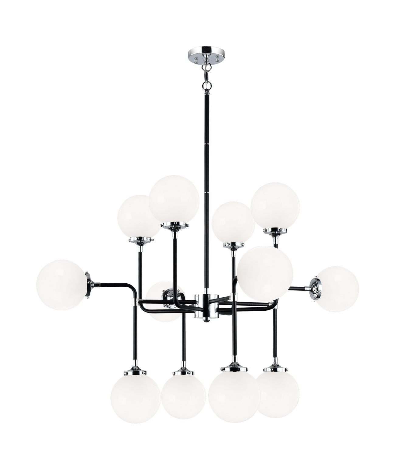 Matteo Lighting C58212CHOP Particles 12 Light 38 inch Black and Chrome Pendant Ceiling Light in Chrome and Opal Glass