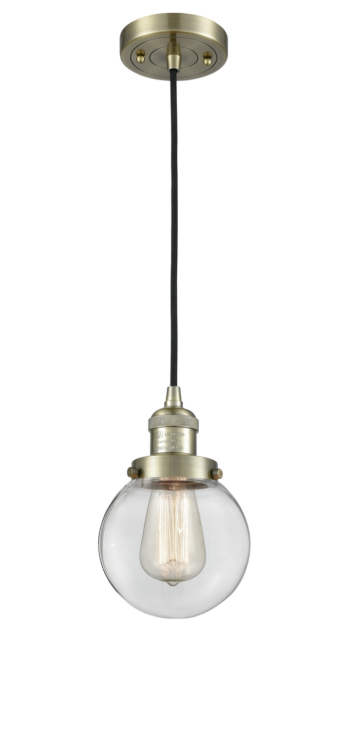 One Light Mini Pendant by Innovations - Franklin Restoration Collection, Antique Brass Finish - 201C-AB-G202-6