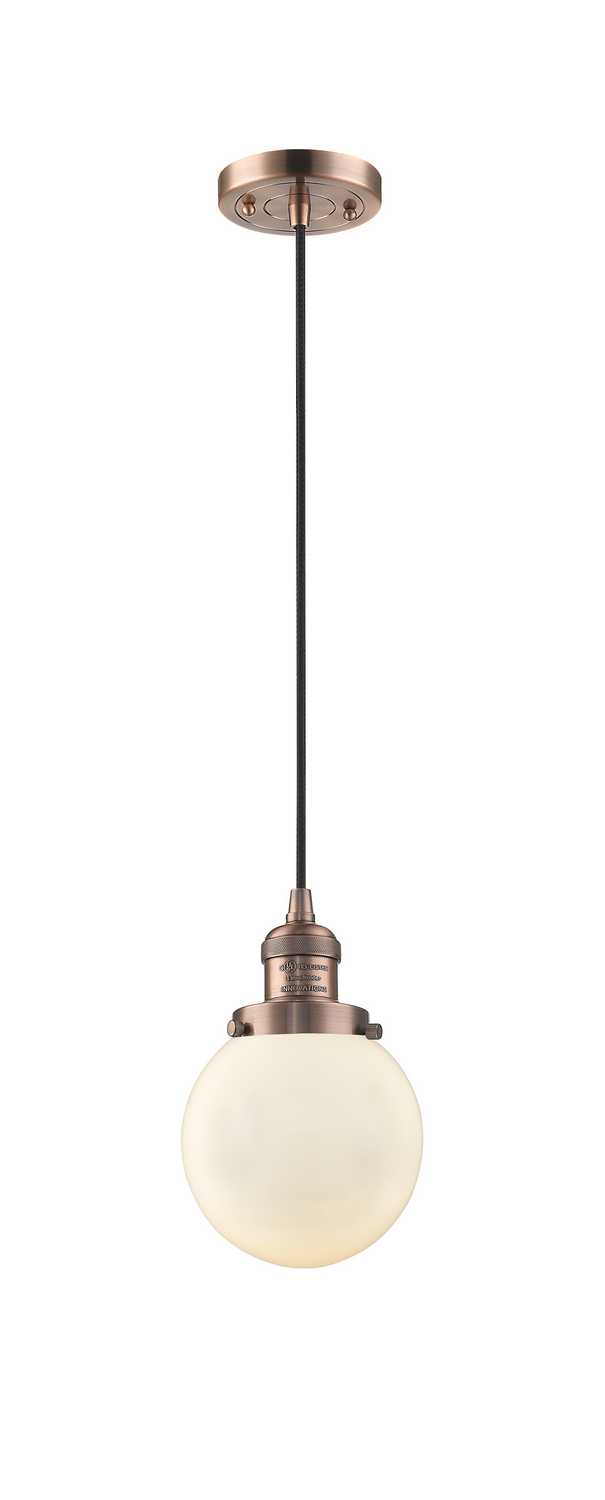 One Light Mini Pendant by Innovations - Franklin Restoration Collection, Antique Copper Finish - 201C-AC-G201-6