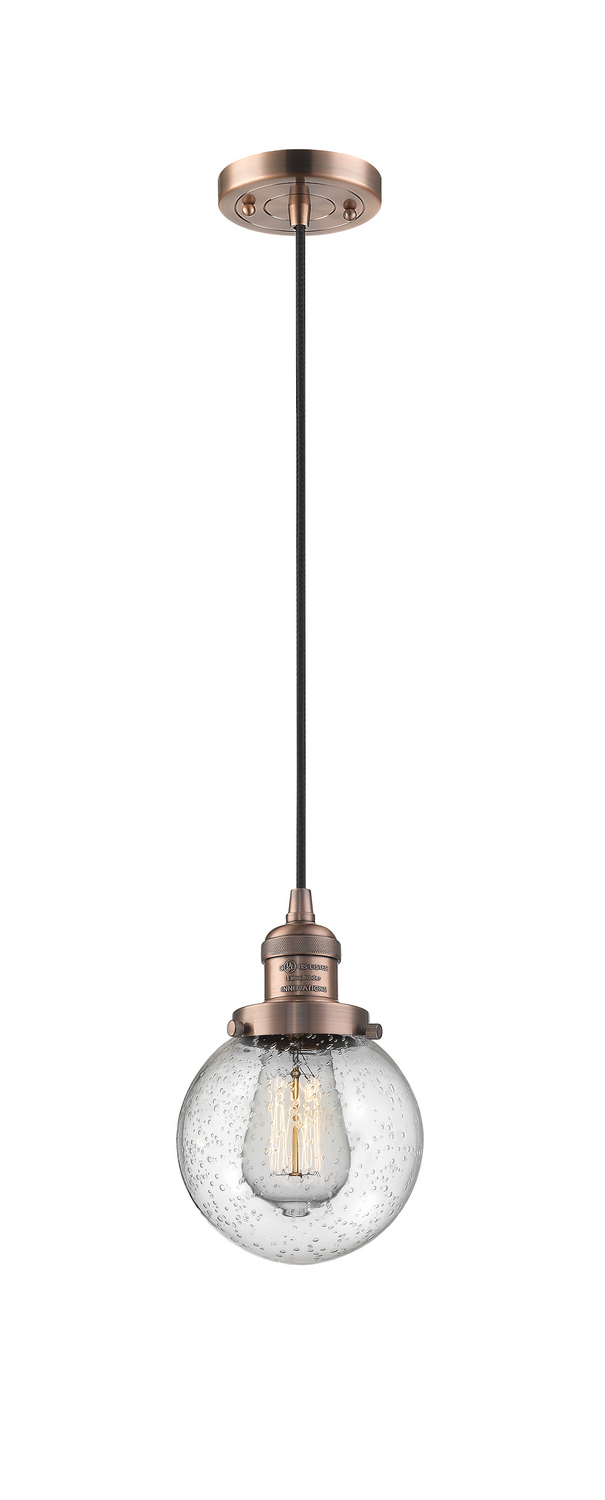 One Light Mini Pendant by Innovations - Franklin Restoration Collection, Antique Copper Finish - 201C-AC-G204-6