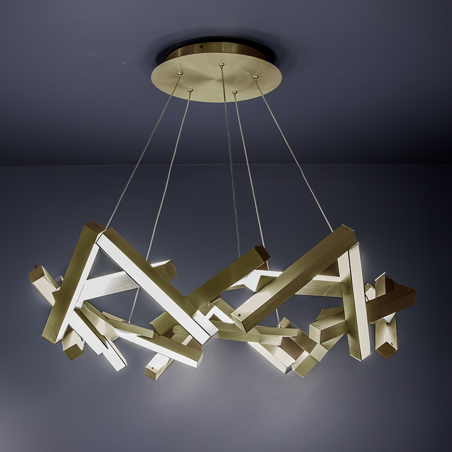 LED Chandelier by Modern Forms - Chaos Collection, Aged Brass Finish - PD-64834-AB