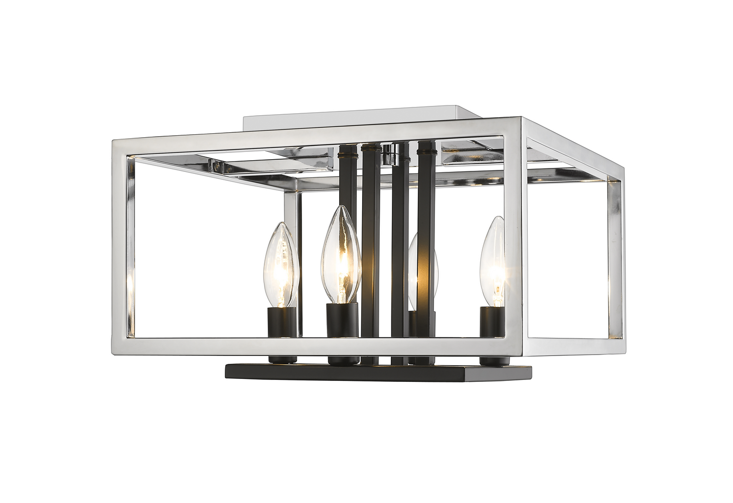 Four Light Flush Mount by Z-Lite - Quadra Collection, Chrome + Matte Black Finish - 456F-CH-BK