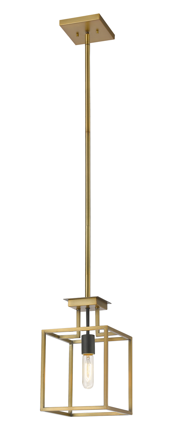 One Light Pendant by Z-Lite - Quadra Collection, Olde Brass + Bronze Finish - 456MP-OBR-BRZ