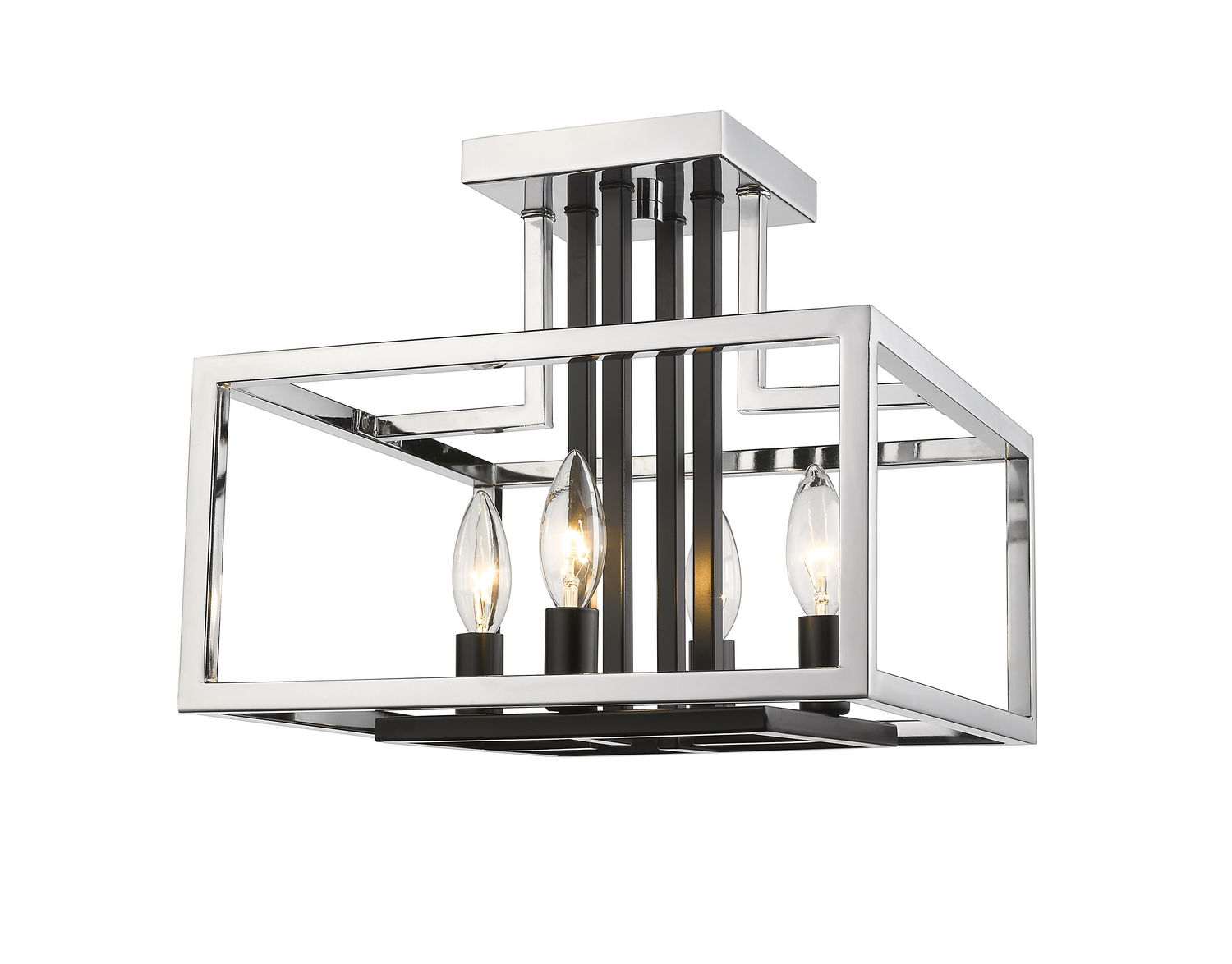 Four Light Semi Flush Mount by Z-Lite - Quadra Collection, Chrome + Matte Black Finish - 456SF-CH-BK