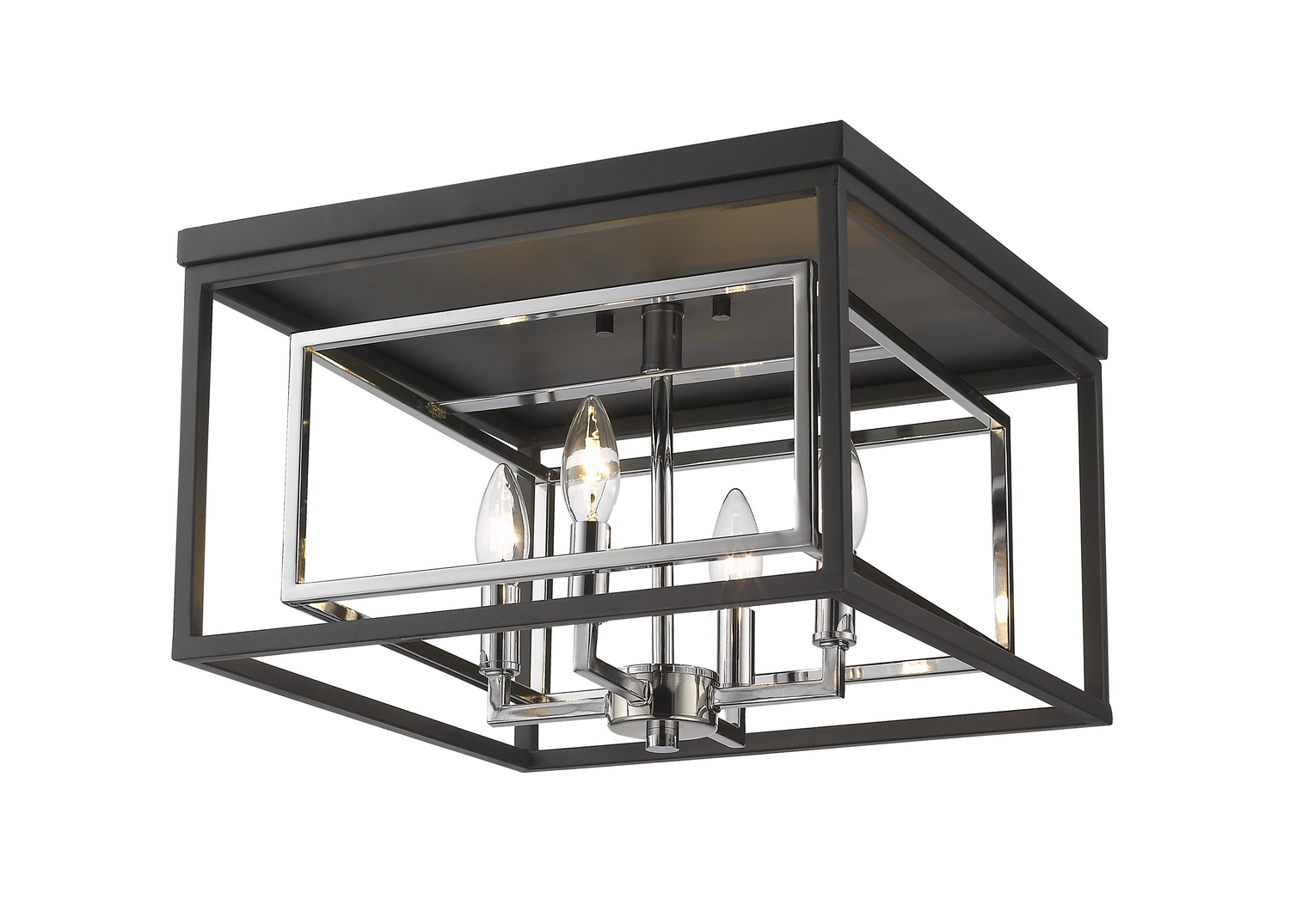 Four Light Flush Mount by Z-Lite - Euclid Collection, Chrome + Matte Black Finish - 457F-CH-MB