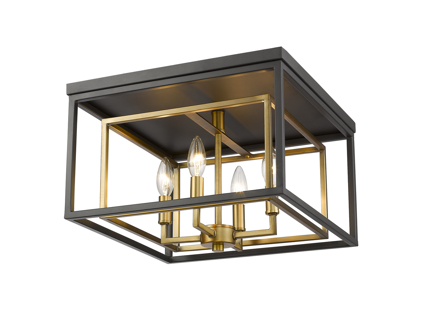 Four Light Flush Mount by Z-Lite - Euclid Collection, Olde Brass + Bronze Finish - 457F-OBR-BRZ