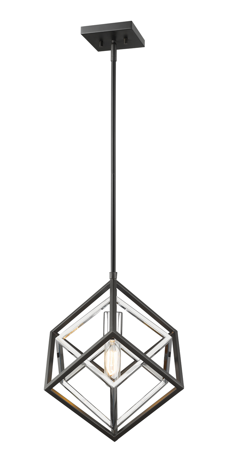 One Light Pendant by Z-Lite - Euclid Collection, Chrome + Matte Black Finish - 457MP-CH-MB