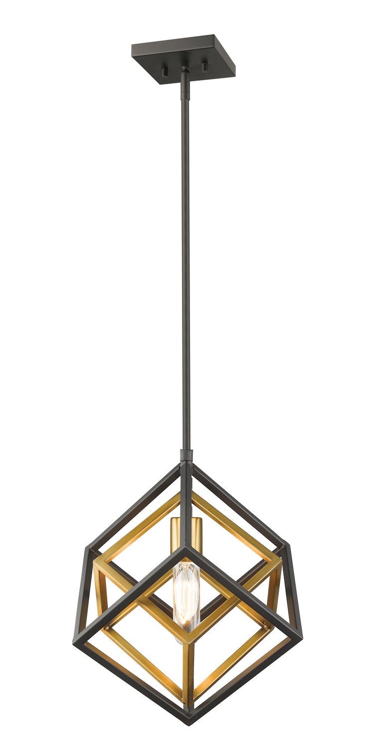 One Light Pendant by Z-Lite - Euclid Collection, Olde Brass + Bronze Finish - 457MP-OBR-BRZ