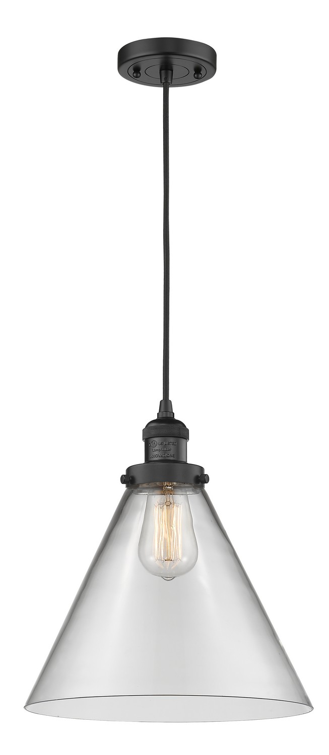 One Light Mini Pendant by Innovations - Franklin Restoration Collection, Matte Black Finish - 201C-BK-G42-L