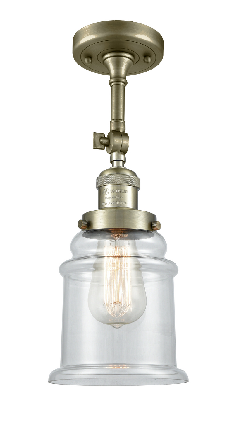 One Light Semi-Flush Mount by Innovations - Franklin Restoration Collection, Antique Brass Finish - 201F-AB-G182