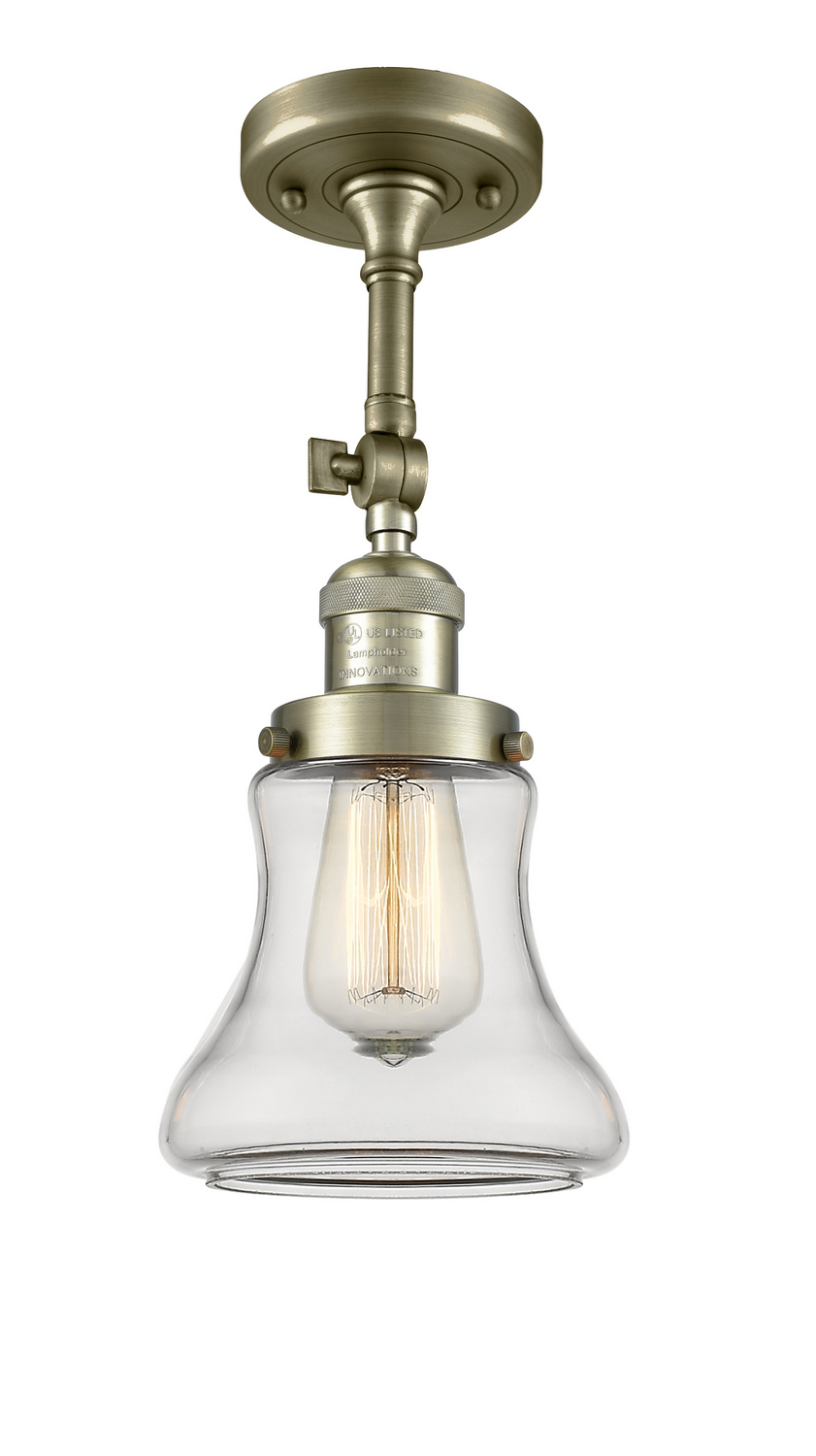 One Light Semi-Flush Mount by Innovations - Franklin Restoration Collection, Antique Brass Finish - 201F-AB-G192