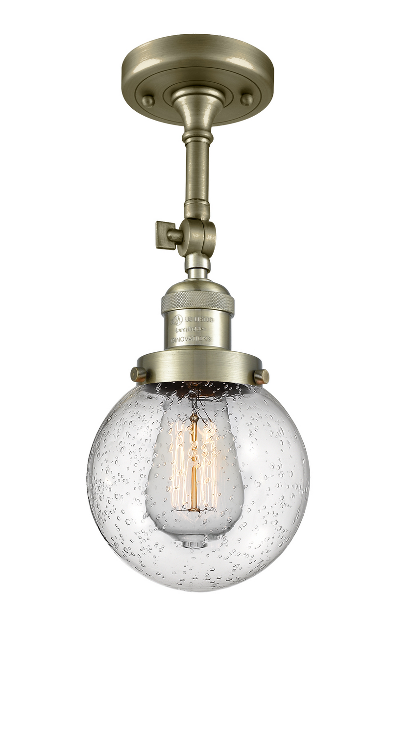 One Light Semi-Flush Mount by Innovations - Franklin Restoration Collection, Antique Brass Finish - 201F-AB-G204-6