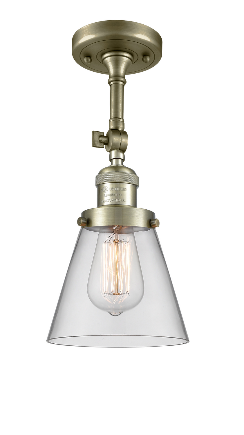 One Light Semi-Flush Mount by Innovations - Franklin Restoration Collection, Antique Brass Finish - 201F-AB-G62