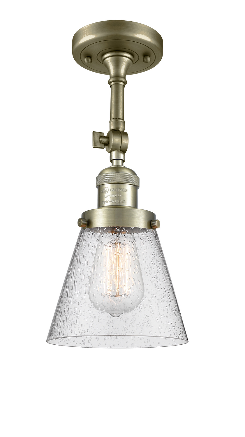 One Light Semi-Flush Mount by Innovations - Franklin Restoration Collection, Antique Brass Finish - 201F-AB-G64