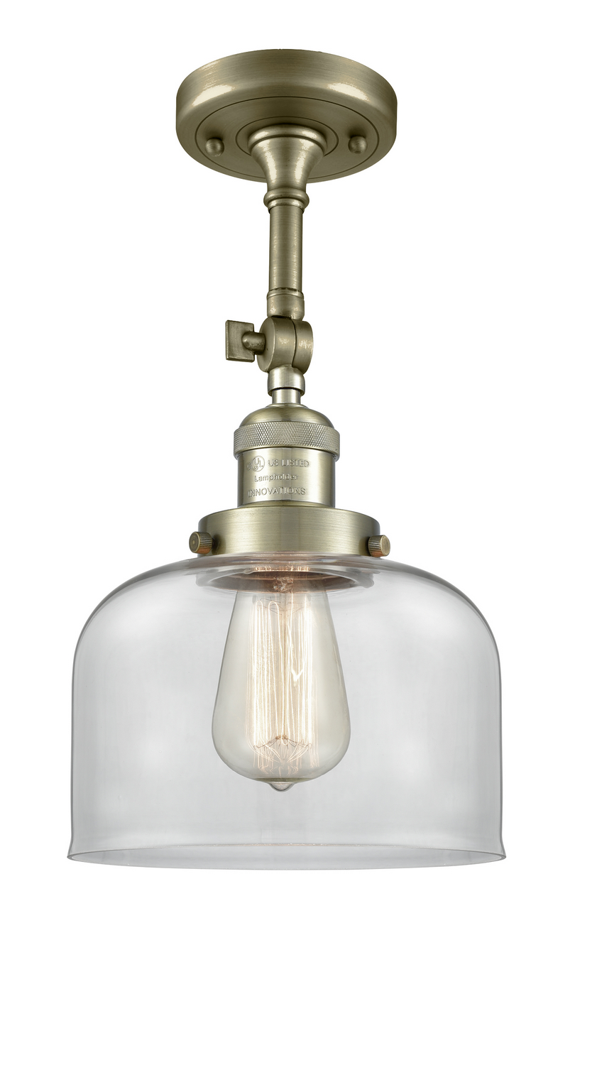 LED Semi-Flush Mount by Innovations - Franklin Restoration Collection, Antique Brass Finish - 201F-AB-G72-LED
