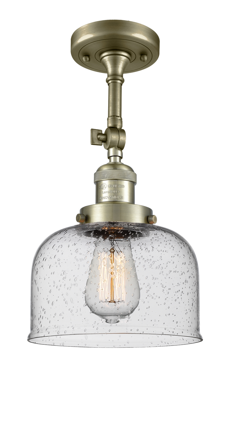 One Light Semi-Flush Mount by Innovations - Franklin Restoration Collection, Antique Brass Finish - 201F-AB-G74