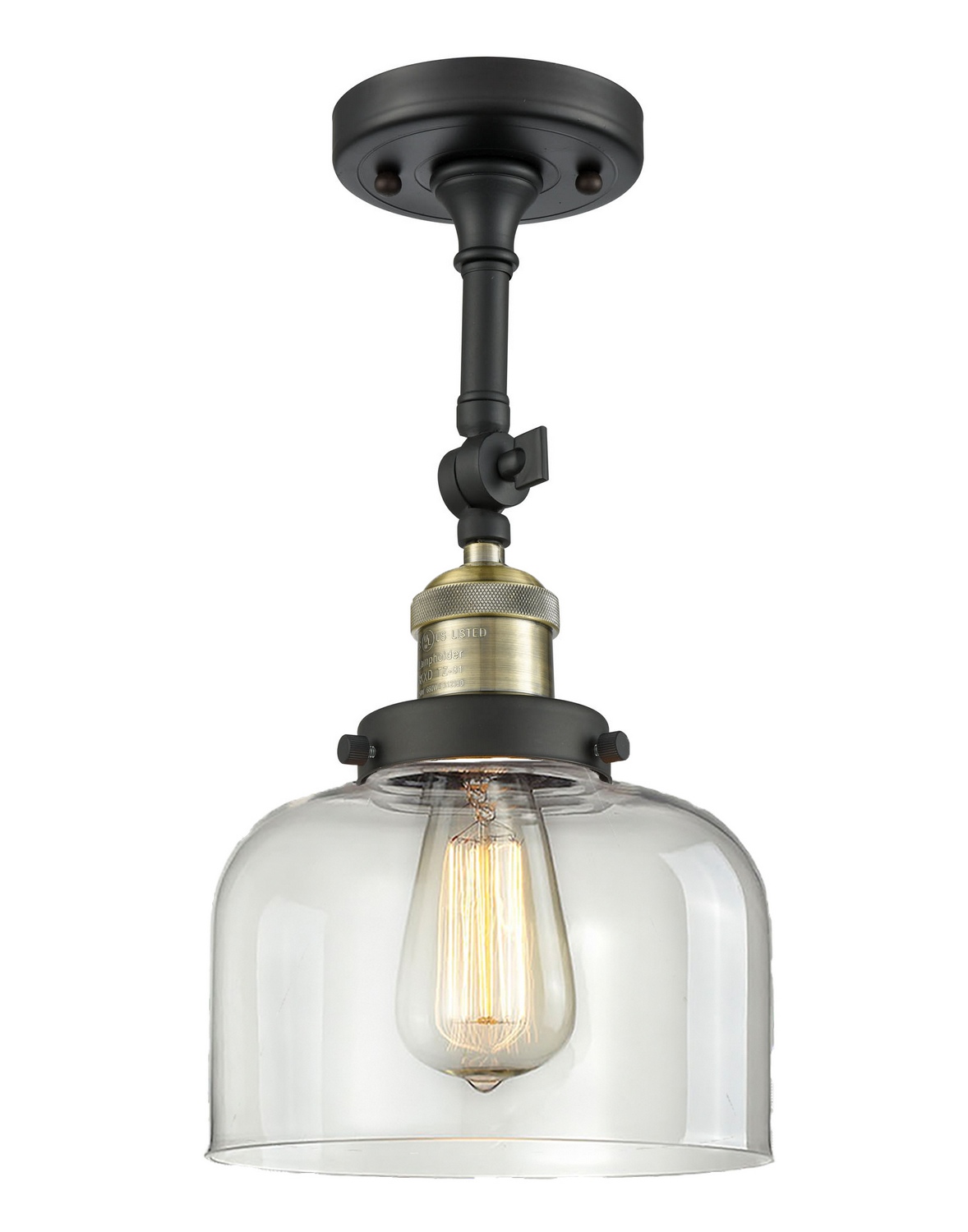One Light Semi-Flush Mount by Innovations - Franklin Restoration Collection, Black Antique Brass Finish - 201F-BAB-G72