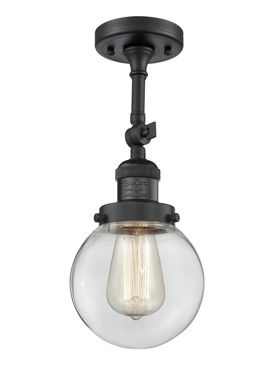 One Light Semi-Flush Mount by Innovations - Franklin Restoration Collection, Matte Black Finish - 201F-BK-G202-6