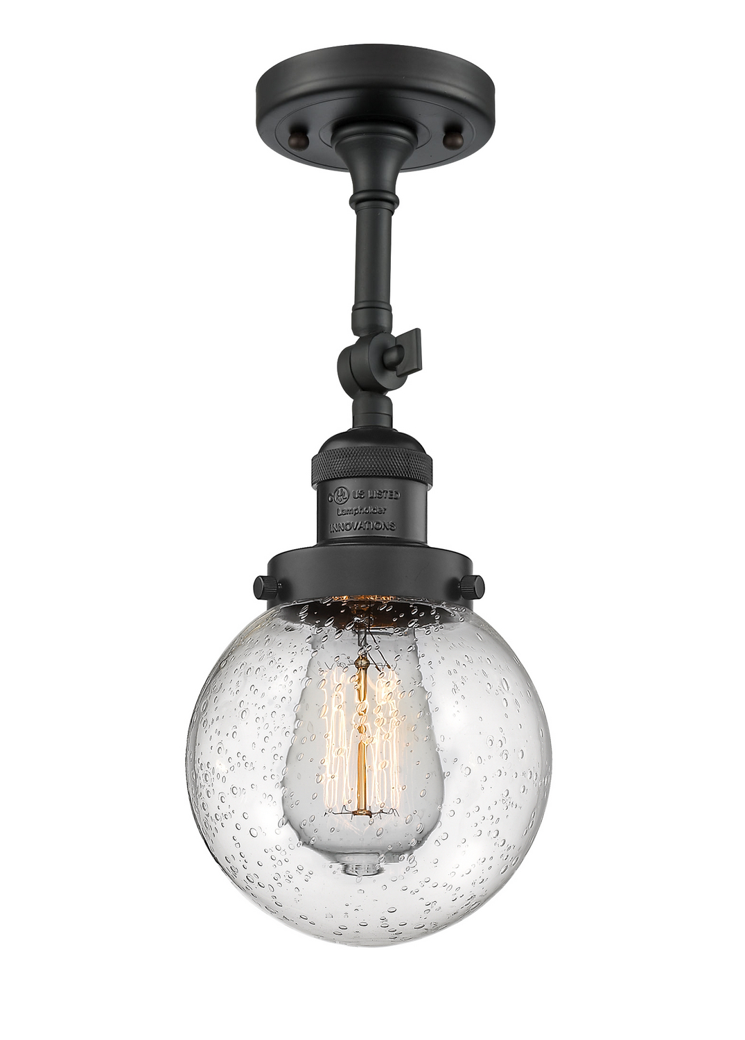 One Light Semi-Flush Mount by Innovations - Franklin Restoration Collection, Matte Black Finish - 201F-BK-G204-6