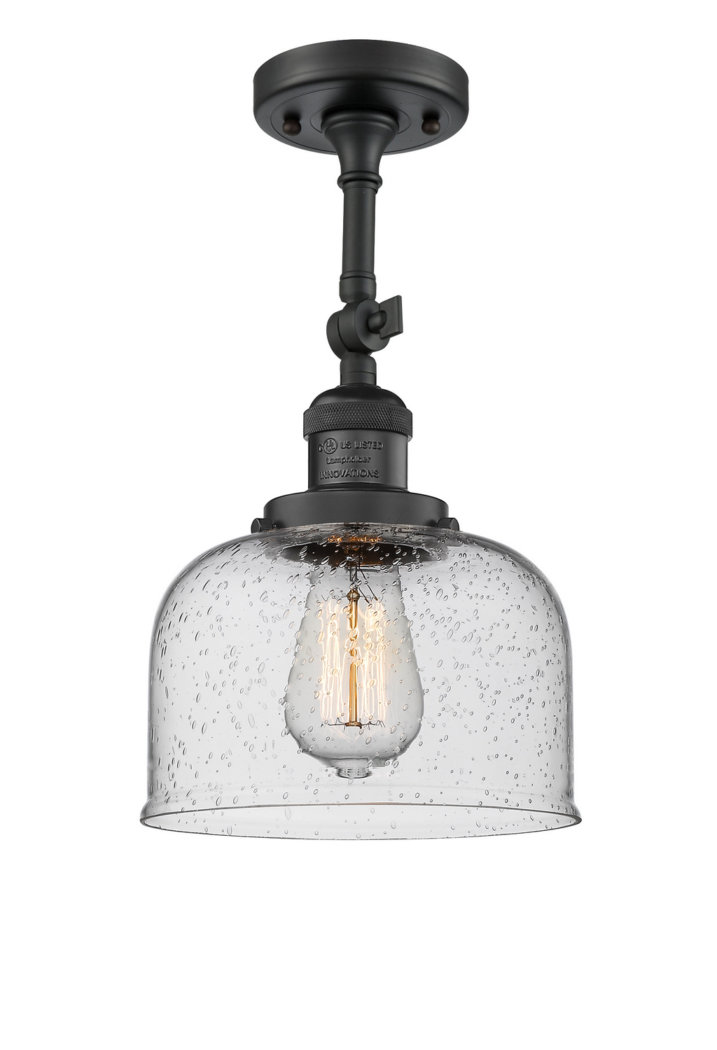 One Light Semi-Flush Mount by Innovations - Franklin Restoration Collection, Matte Black Finish - 201F-BK-G74
