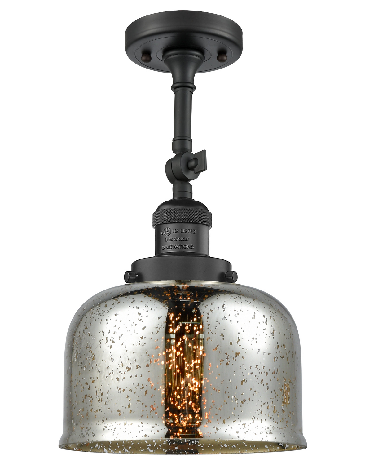 One Light Semi-Flush Mount by Innovations - Franklin Restoration Collection, Matte Black Finish - 201F-BK-G78
