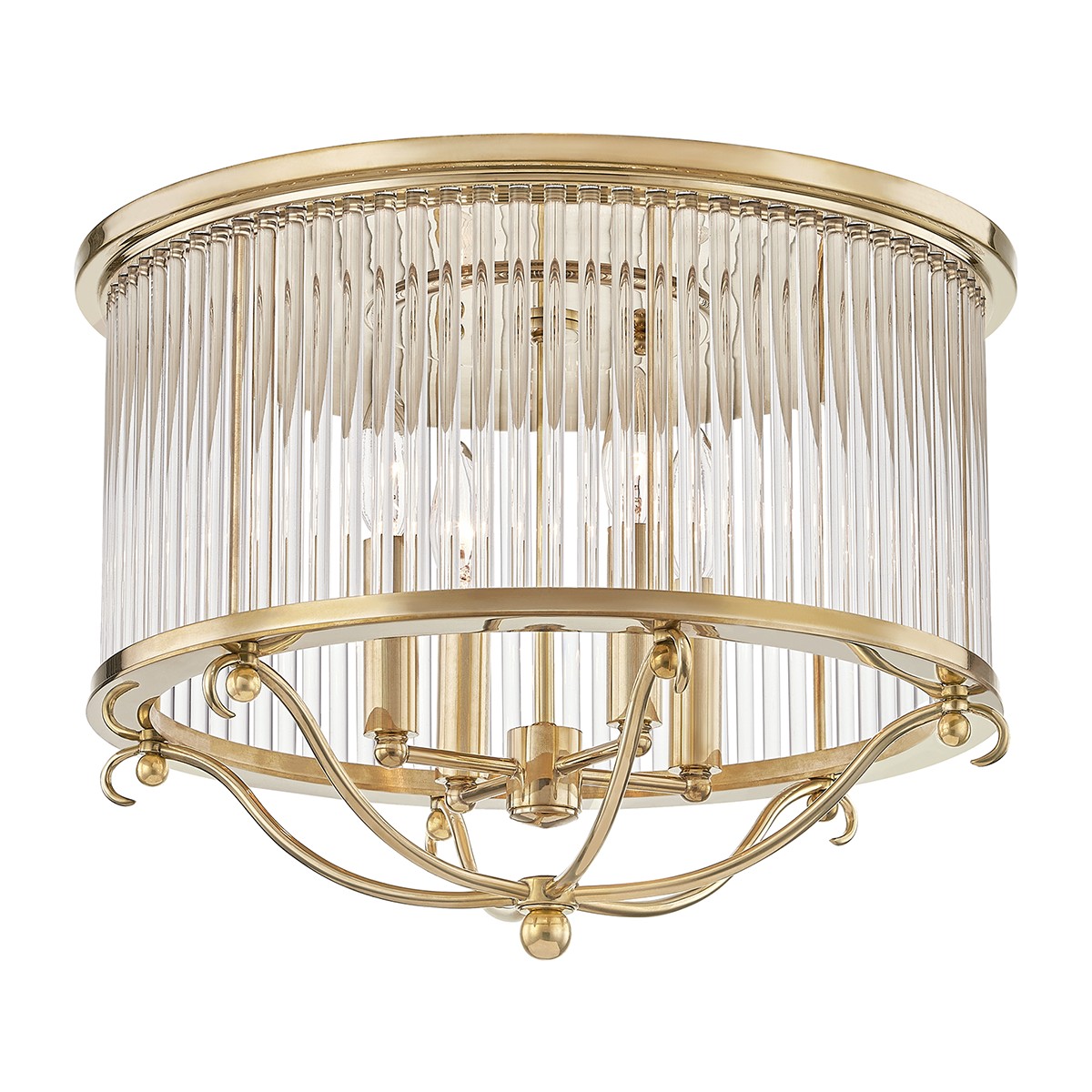 Hudson Valley Glass No.1 Four Light Semi Flush Mount in Aged Brass - MDS201-AGB