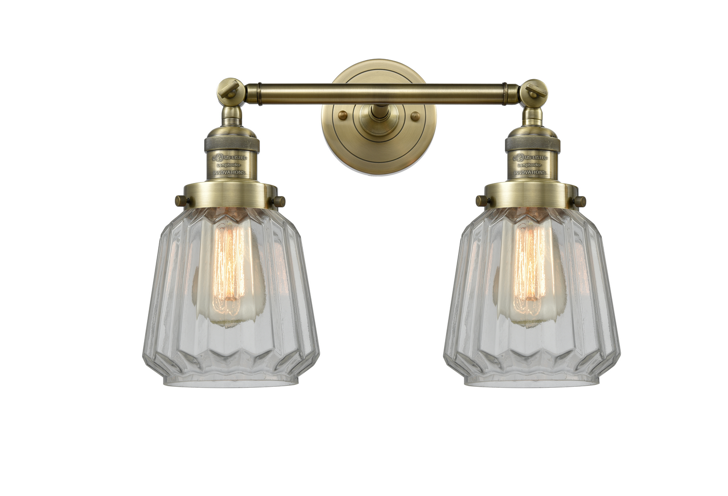 Two Light Bath Vanity by Innovations - Franklin Restoration Collection, Antique Brass Finish - 208-AB-G142
