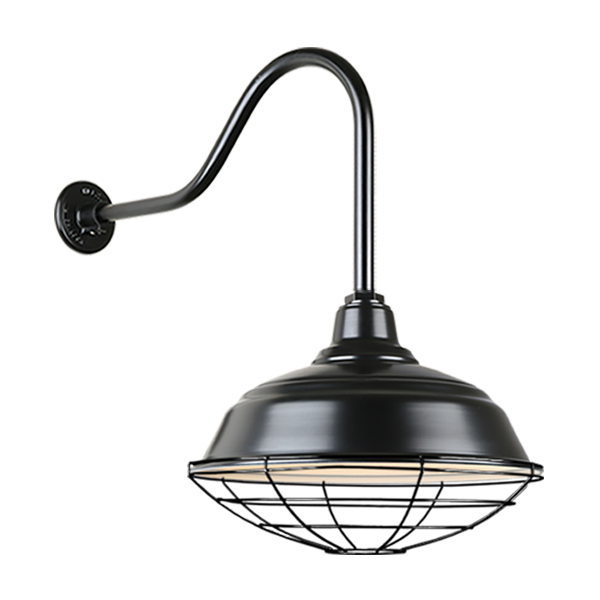 Hi Lite Warehouse One Light Outdoor Gooseneck Light in Black - H-QSN15117-SA-91/QSNHL-H-91/QSNWGR-17``-91