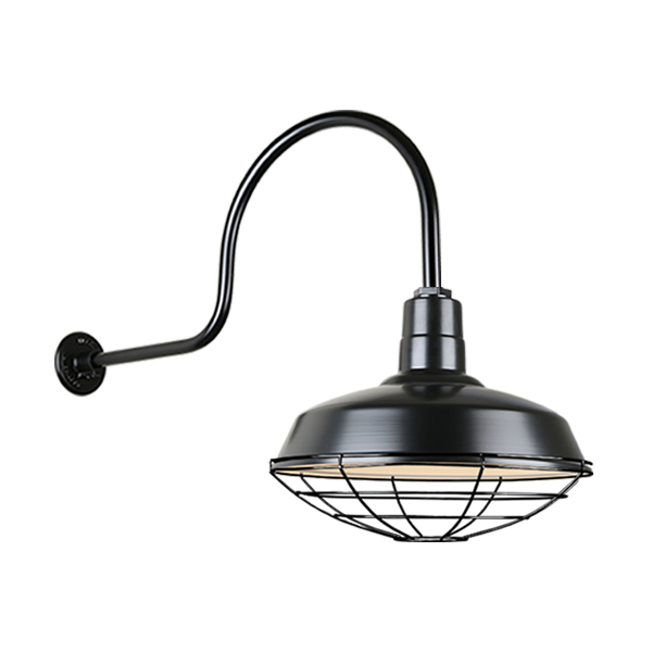 Hi Lite Warehouse One Light Outdoor Gooseneck Light in Black - H-QSN15118-SA-91/QSNHL-C-91/QSNWGR-18``-91