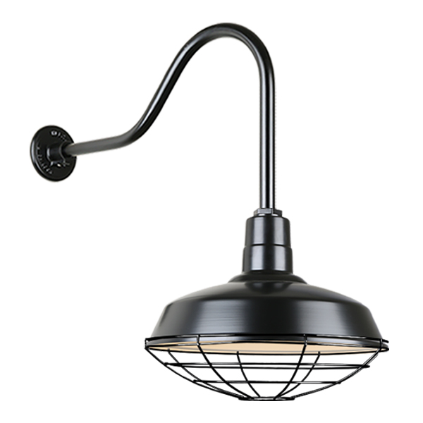 Hi Lite Warehouse One Light Outdoor Gooseneck Light in Black - H-QSN15118-SA-91/QSNHL-H-91/QSNWGR-18``-91