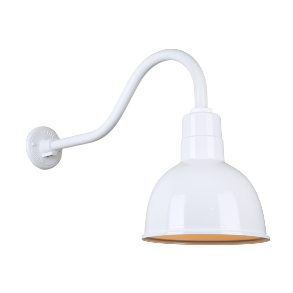 Hi Lite Deep Bowl Shade One Light Outdoor Gooseneck Light in White - H-QSN16110-SA-93/QSNHL-A-93