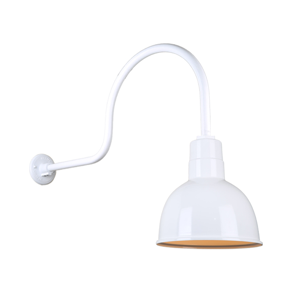 Hi Lite Deep Bowl Shade One Light Outdoor Gooseneck Light in White - H-QSN16110-SA-93/QSNHL-C-93