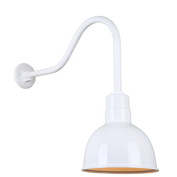 Hi Lite Deep Bowl Shade One Light Outdoor Gooseneck Light in White - H-QSN16110-SA-93/QSNHL-H-93