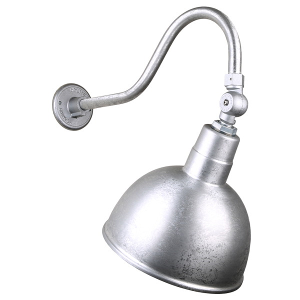 Hi Lite Deep Bowl Shade One Light Outdoor Gooseneck Light in Galvanized - H-QSN16110-SA-96/QSNHL-A-96/QSNSK-96