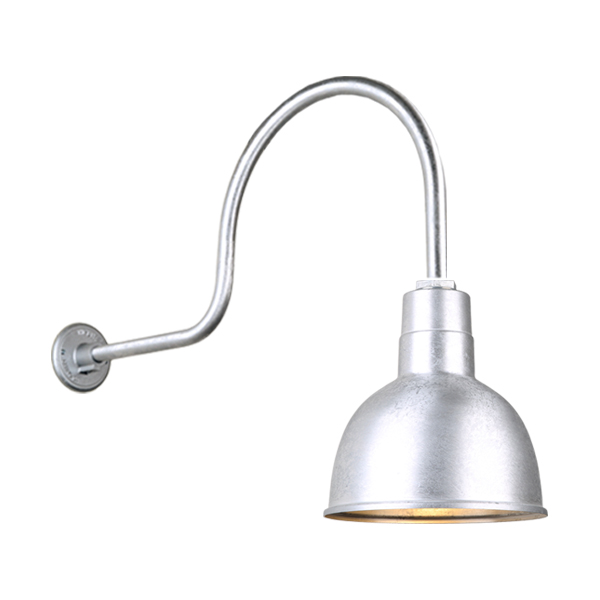 Hi Lite Deep Bowl Shade One Light Outdoor Gooseneck Light in Galvanized - H-QSN16110-SA-96/QSNHL-C-96