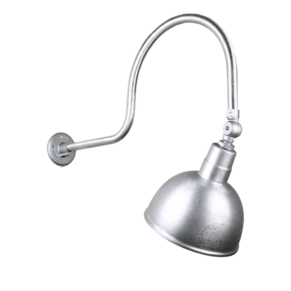 Hi Lite Deep Bowl Shade One Light Outdoor Gooseneck Light in Galvanized - H-QSN16110-SA-96/QSNHL-C-96/QSNSK-96