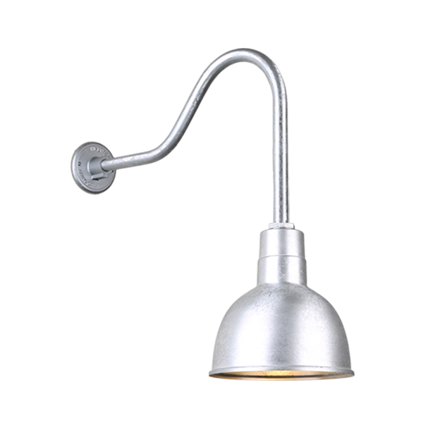 Hi Lite Deep Bowl Shade One Light Outdoor Gooseneck Light in Galvanized - H-QSN16110-SA-96/QSNHL-H-96