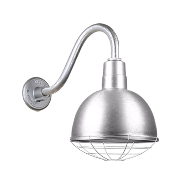 Hi Lite Deep Bowl Shade One Light Outdoor Gooseneck Light in Galvanized - H-QSN16112-SA-96/QSNB-42-96/QSNWGR-12``-96