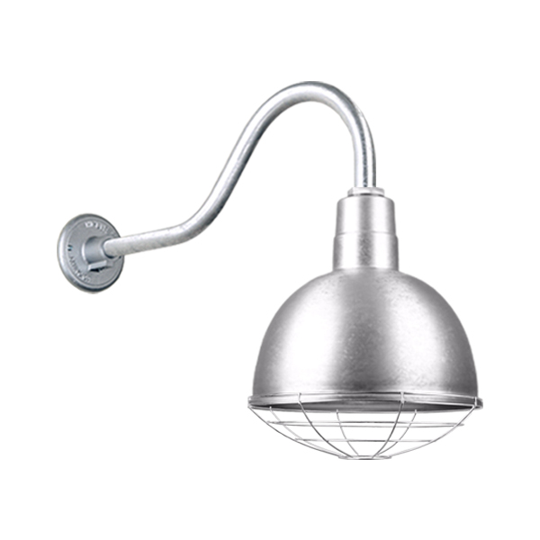 Hi Lite Deep Bowl Shade One Light Outdoor Gooseneck Light in Galvanized - H-QSN16112-SA-96/QSNHL-A-96/QSNWGR-12``-96