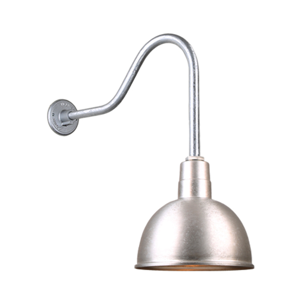 Hi Lite Deep Bowl Shade One Light Outdoor Gooseneck Light in Galvanized - H-QSN16112-SA-96/QSNHL-H-96