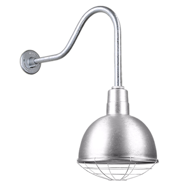 Hi Lite Deep Bowl Shade One Light Outdoor Gooseneck Light in Galvanized - H-QSN16112-SA-96/QSNHL-H-96/QSNWGR-12``-96