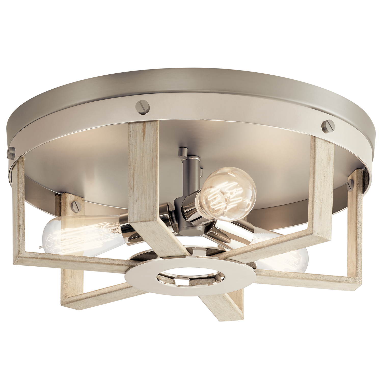 Kichler Peyton Three Light Flush Mount in White Washed Wood - 44293WWW
