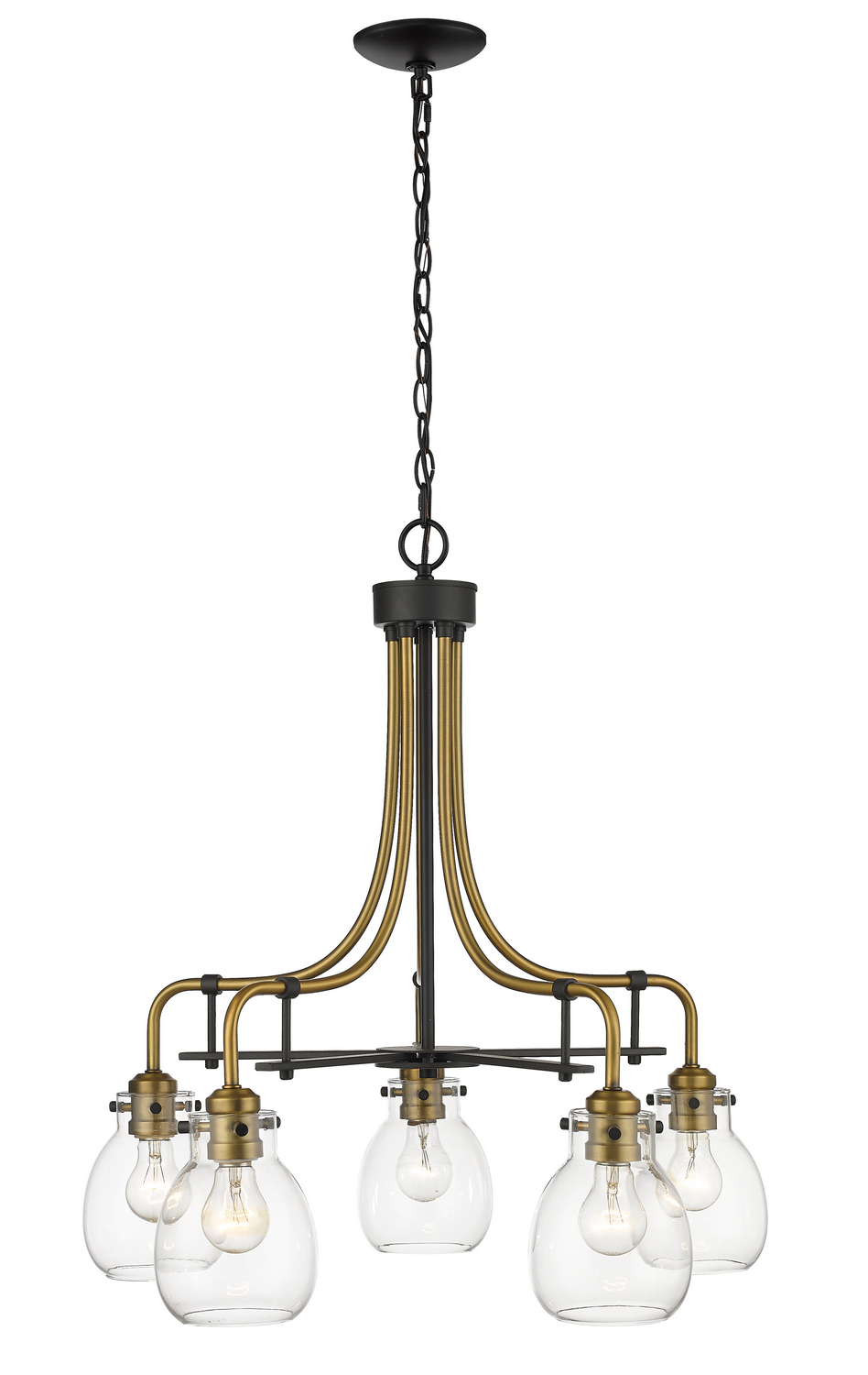 Five Light Chandelier by Z-Lite - Kraken Collection, Matte Black + Olde Brass Finish - 466-5MB-OBR